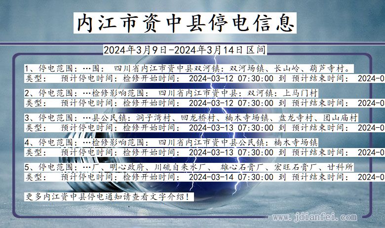 四川省内江资中停电通知