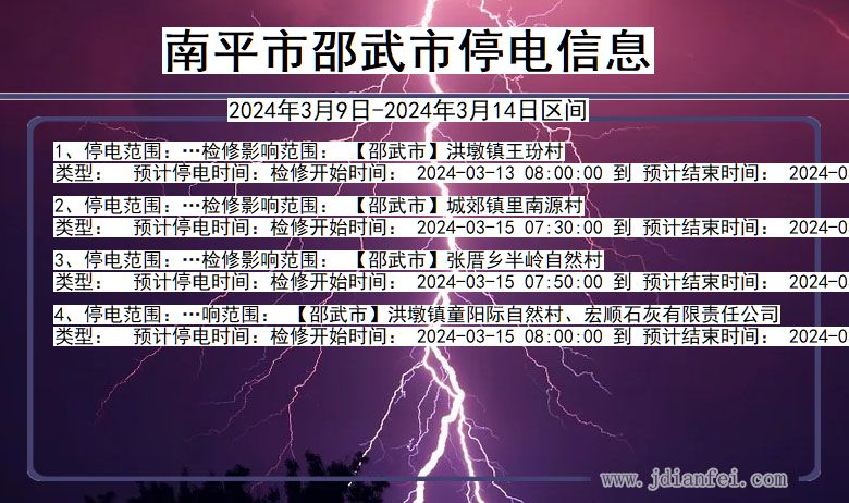 南平邵武停电通知 福建省南平邵武停电通知