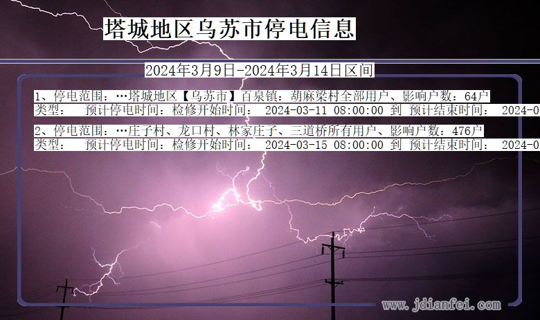 塔城地区乌苏停电通知 新疆维吾尔自治区塔城地区乌苏停电通知