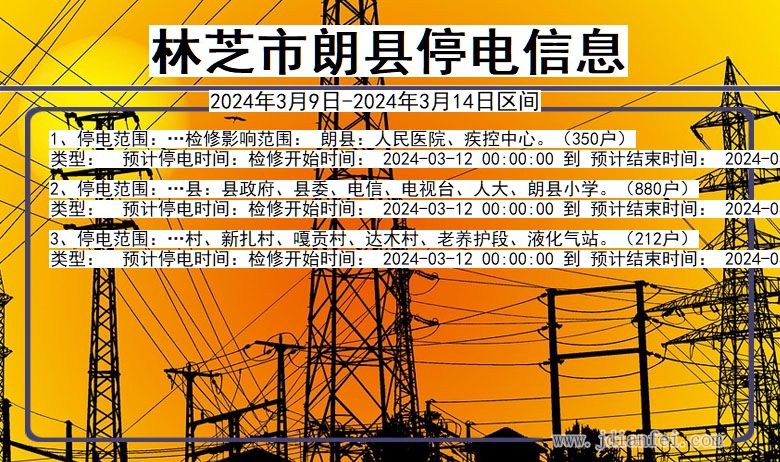 西藏自治区林芝朗县停电通知