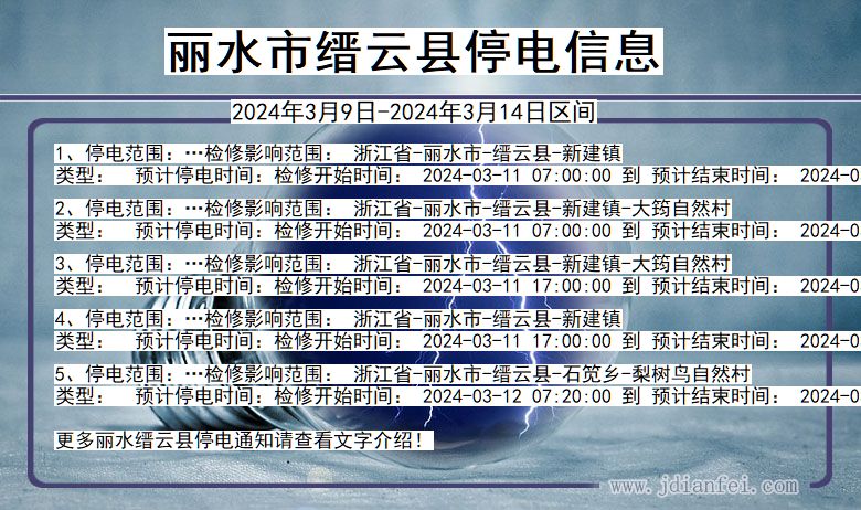 丽水缙云停电通知 浙江省丽水缙云停电通知