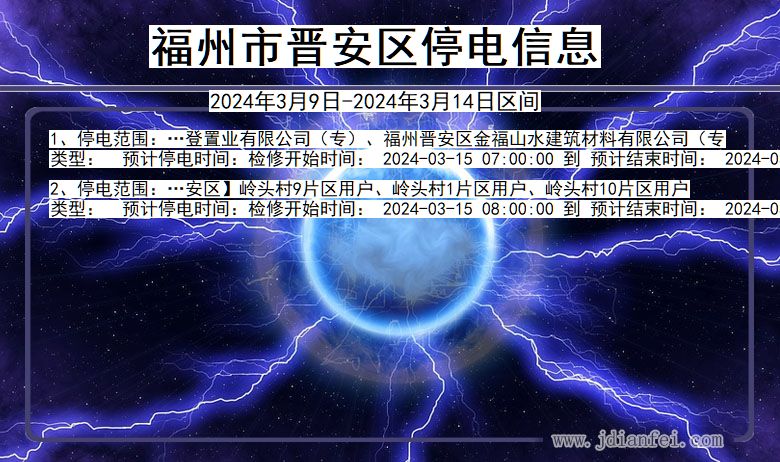 福建省福州晋安停电通知