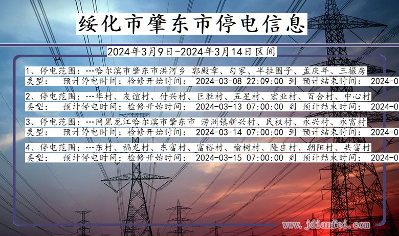 黑龙江省绥化肇东停电通知