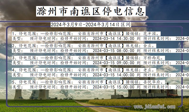 安徽省滁州南谯停电通知