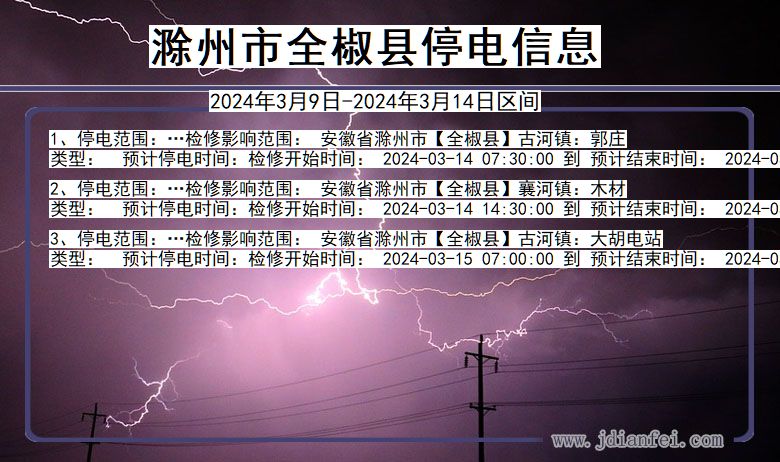 安徽省滁州全椒停电通知