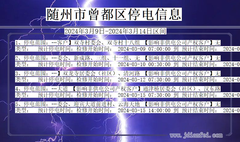 湖北省随州曾都停电通知