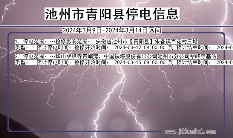 安徽省池州青阳停电通知