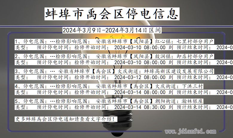 安徽省蚌埠禹会停电通知