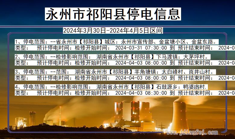 湖南省永州祁阳停电通知