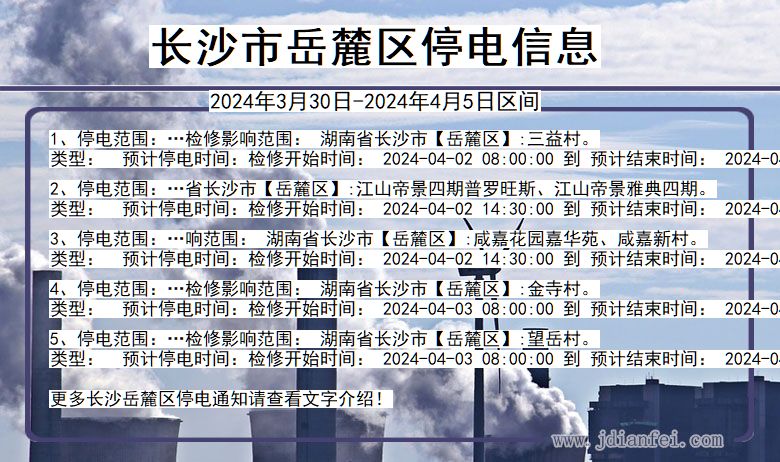 湖南省长沙岳麓停电通知