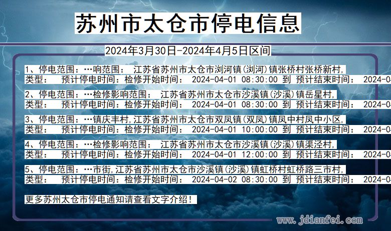 江苏省苏州太仓停电通知