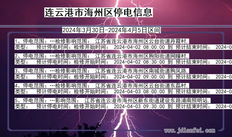 连云港海州停电通知 江苏省连云港海州停电通知