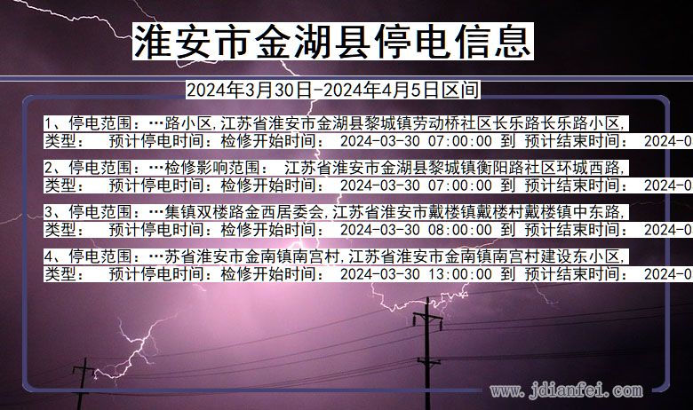 江苏省淮安金湖停电通知