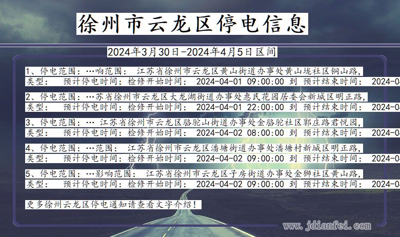 江苏省徐州云龙停电通知