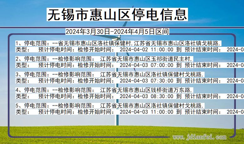 江苏省无锡惠山停电通知