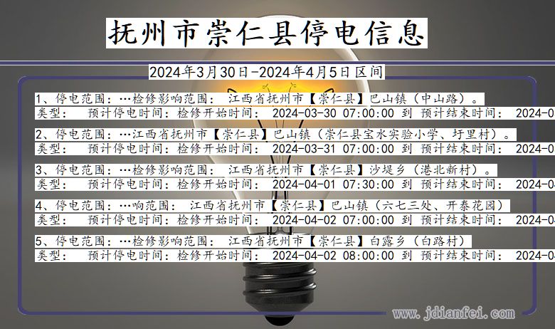 江西省抚州崇仁停电通知