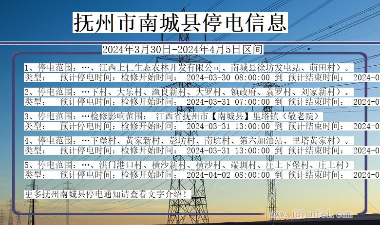 江西省抚州南城停电通知