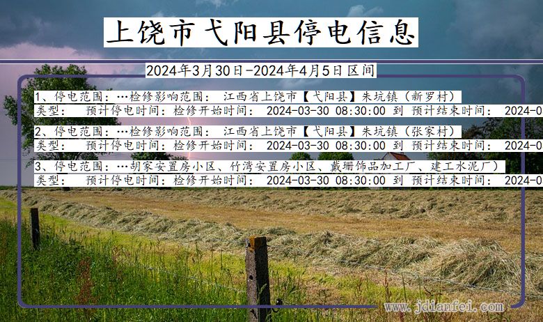 江西省上饶弋阳停电通知