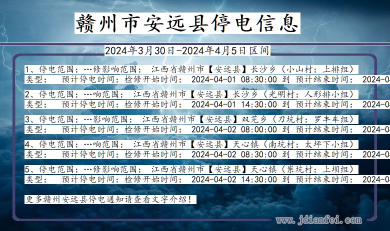 江西省赣州安远停电通知