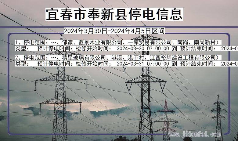 江西省宜春奉新停电通知