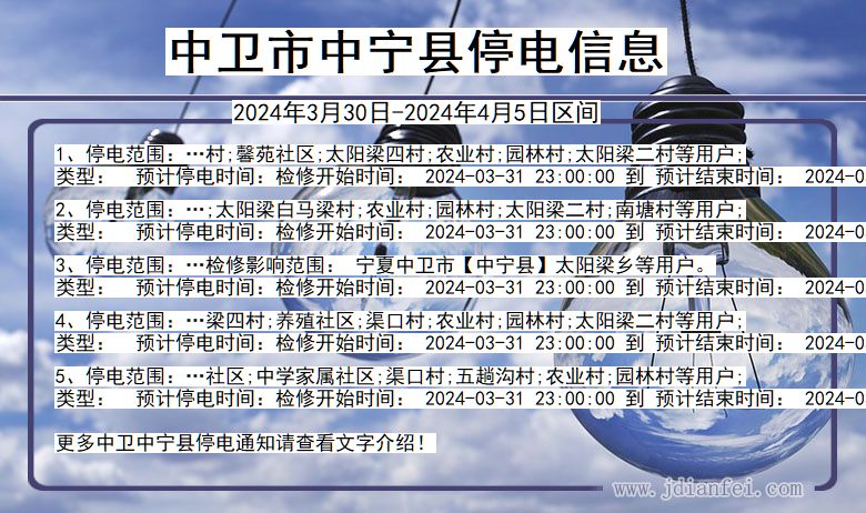中卫中宁停电通知 宁夏回族自治区中卫中宁停电通知