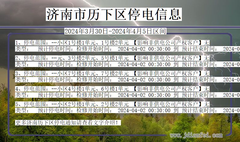 山东省济南历下停电通知