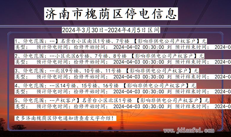 山东省济南槐荫停电通知