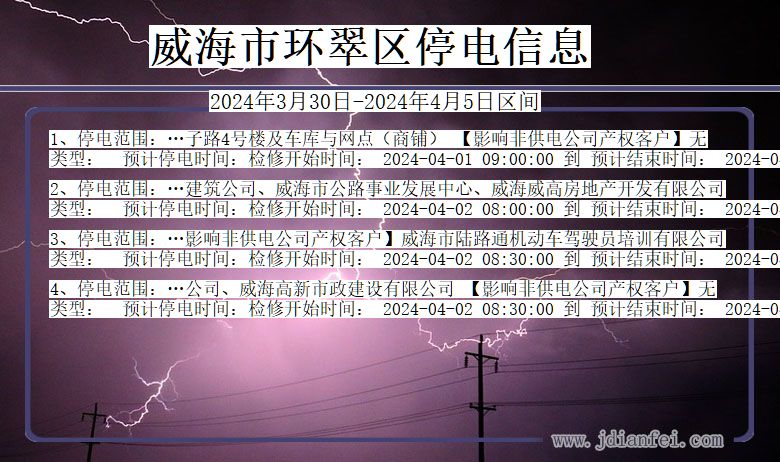 威海环翠停电通知 山东省威海环翠停电通知