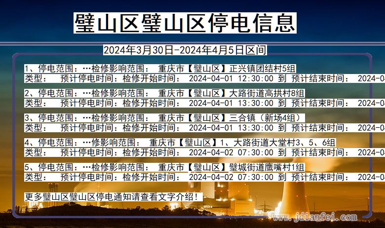 重庆市璧山区璧山停电通知