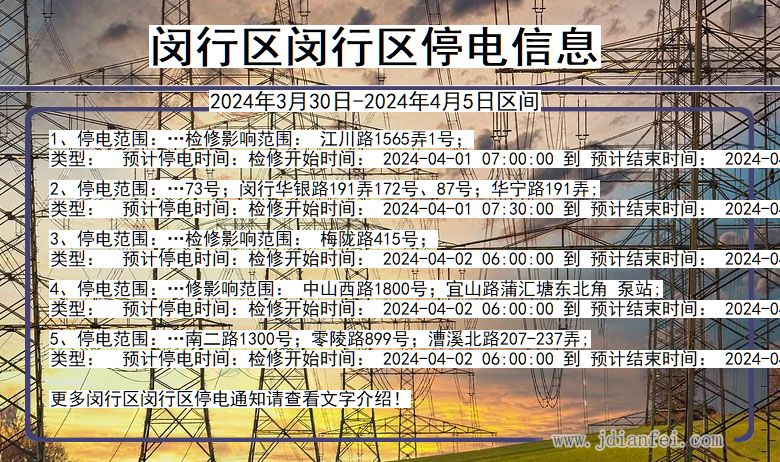 上海市闵行区闵行停电通知