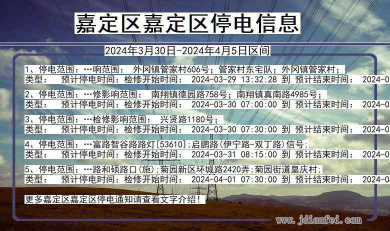 上海市嘉定区嘉定停电通知