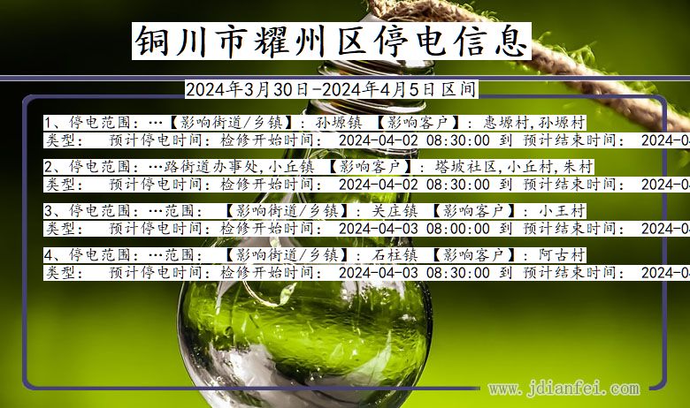 陕西省铜川耀州停电通知