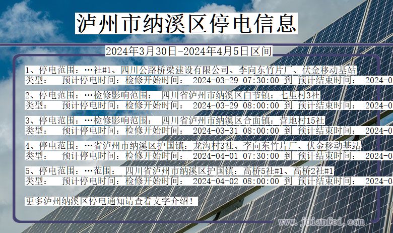 四川省泸州纳溪停电通知