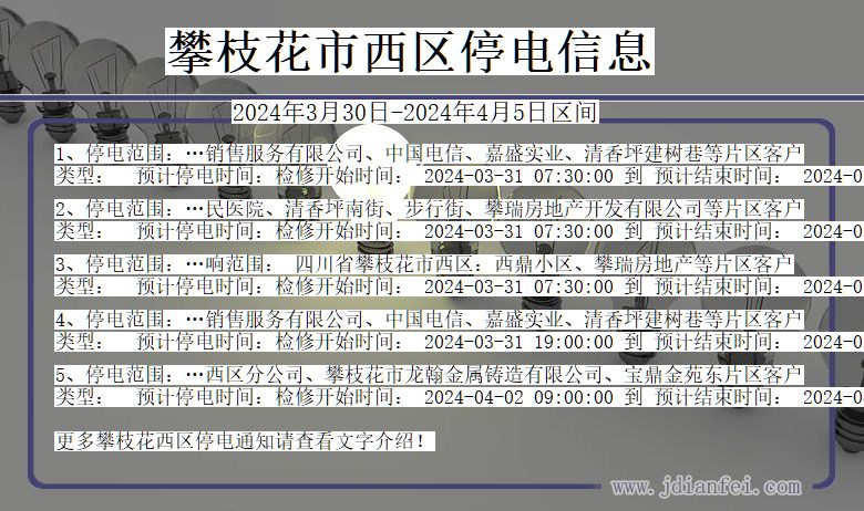 四川省攀枝花西区停电通知