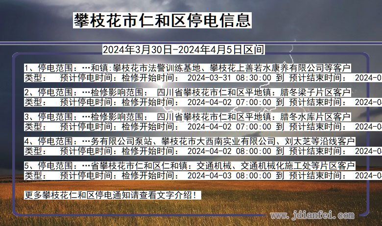 四川省攀枝花仁和停电通知