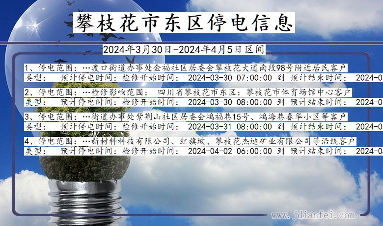 四川省攀枝花东区停电通知