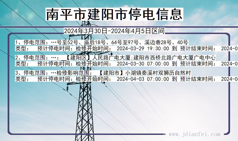 福建省南平建阳停电通知