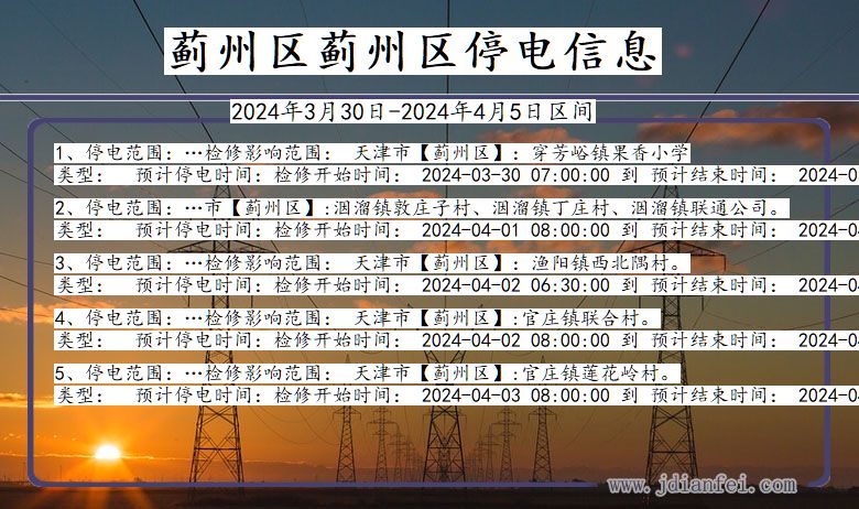 天津市蓟州区蓟州停电通知