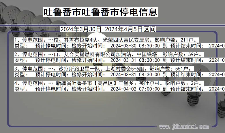 新疆维吾尔自治区吐鲁番吐鲁番停电通知