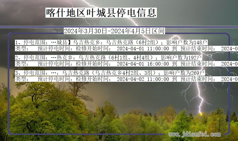 新疆维吾尔自治区喀什地区叶城停电通知