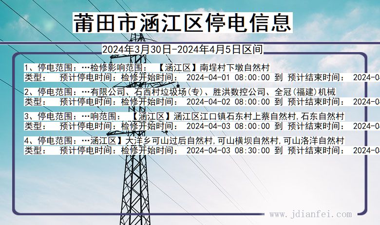 福建省莆田涵江停电通知