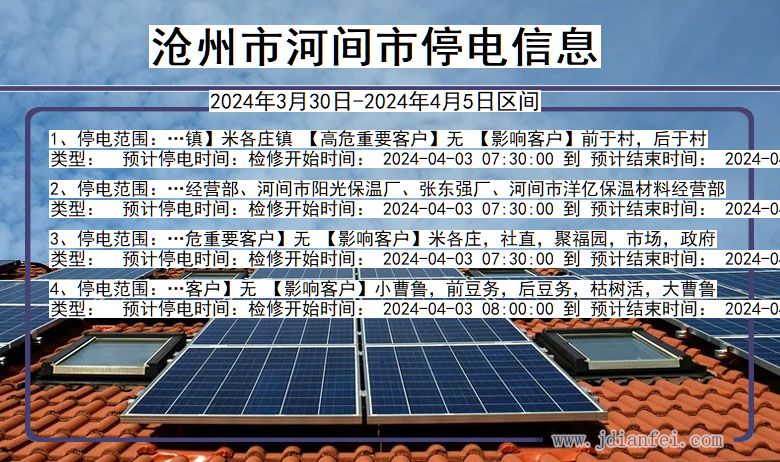 沧州河间停电通知 河北省沧州河间停电通知