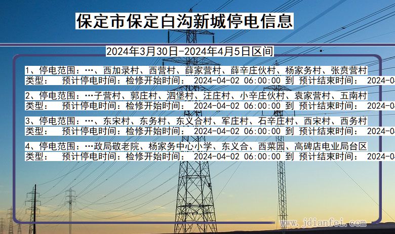 河北省保定保定白沟新城停电通知