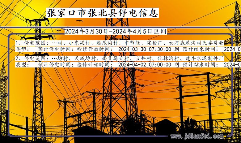 河北省张家口张北停电通知