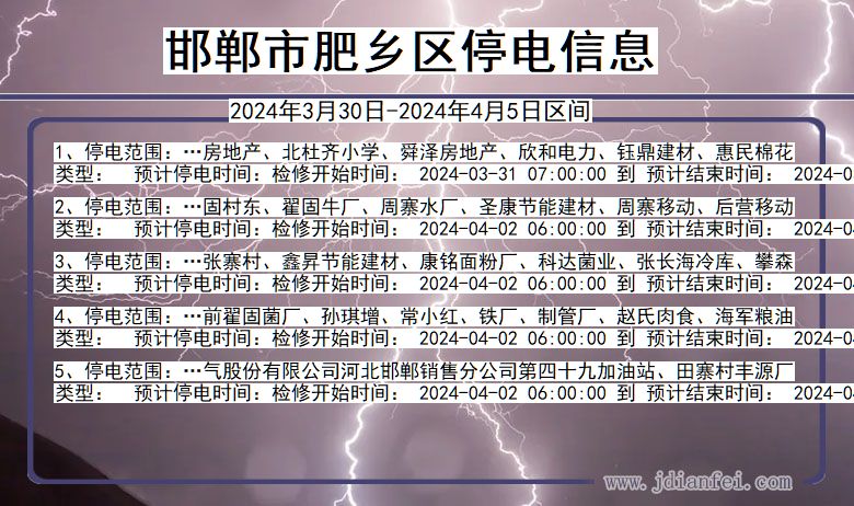 河北省邯郸肥乡停电通知