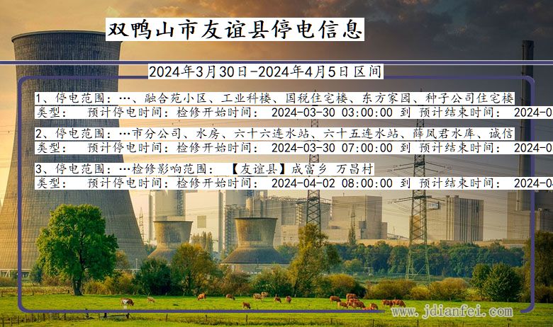 双鸭山友谊停电通知 黑龙江省双鸭山友谊停电通知