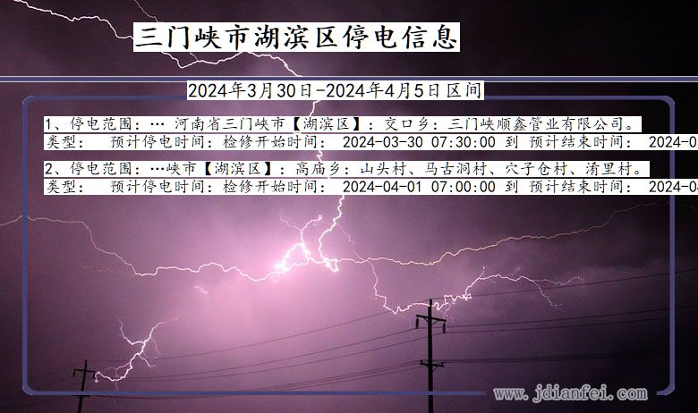 河南省三门峡湖滨停电通知