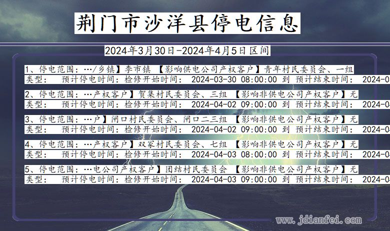 湖北省荆门沙洋停电通知