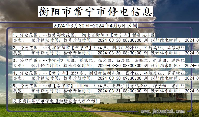 湖南省衡阳常宁停电通知