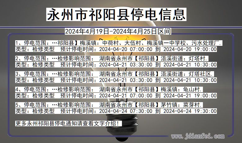 湖南省永州祁阳停电通知